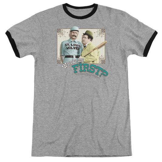 Abbott & Costello Whos On First Heather Ringer Mens T Shirt Heather Black