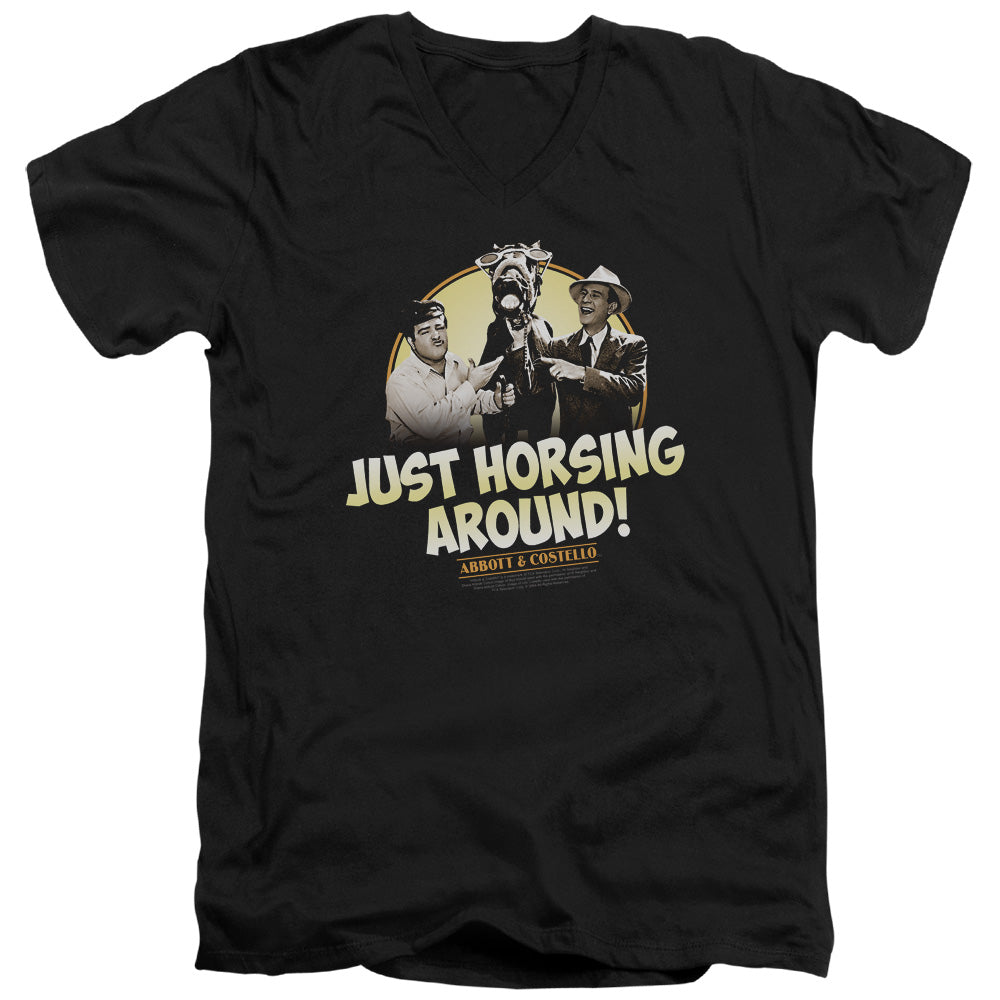 Abbott & Costello Horsing Around Mens Slim Fit V Neck T Shirt Black