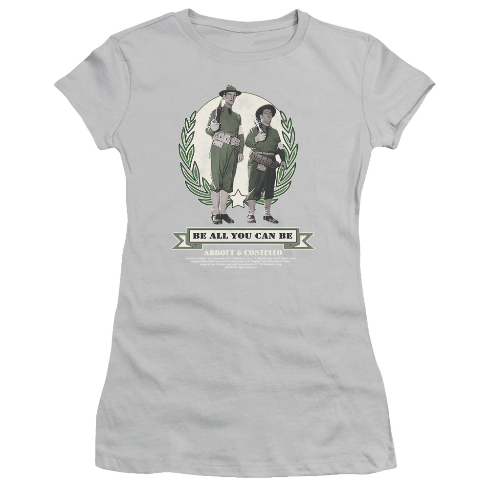 Abbott & Costello Be All You Can Be Junior Sheer Cap Sleeve Womens T Shirt Silver