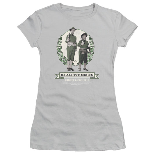 Abbott & Costello Be All You Can Be Junior Sheer Cap Sleeve Womens T Shirt Silver