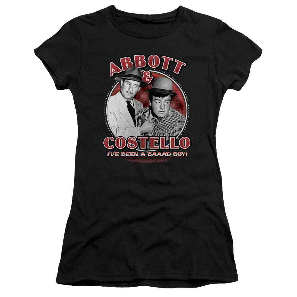 Abbott & Costello Bad Boy Junior Sheer Cap Sleeve Womens T Shirt Black