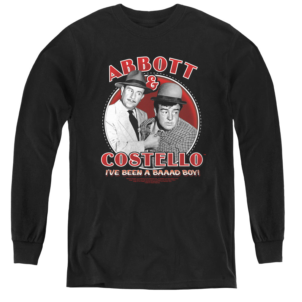 Abbott & Costello Bad Boy Long Sleeve Kids Youth T Shirt Black