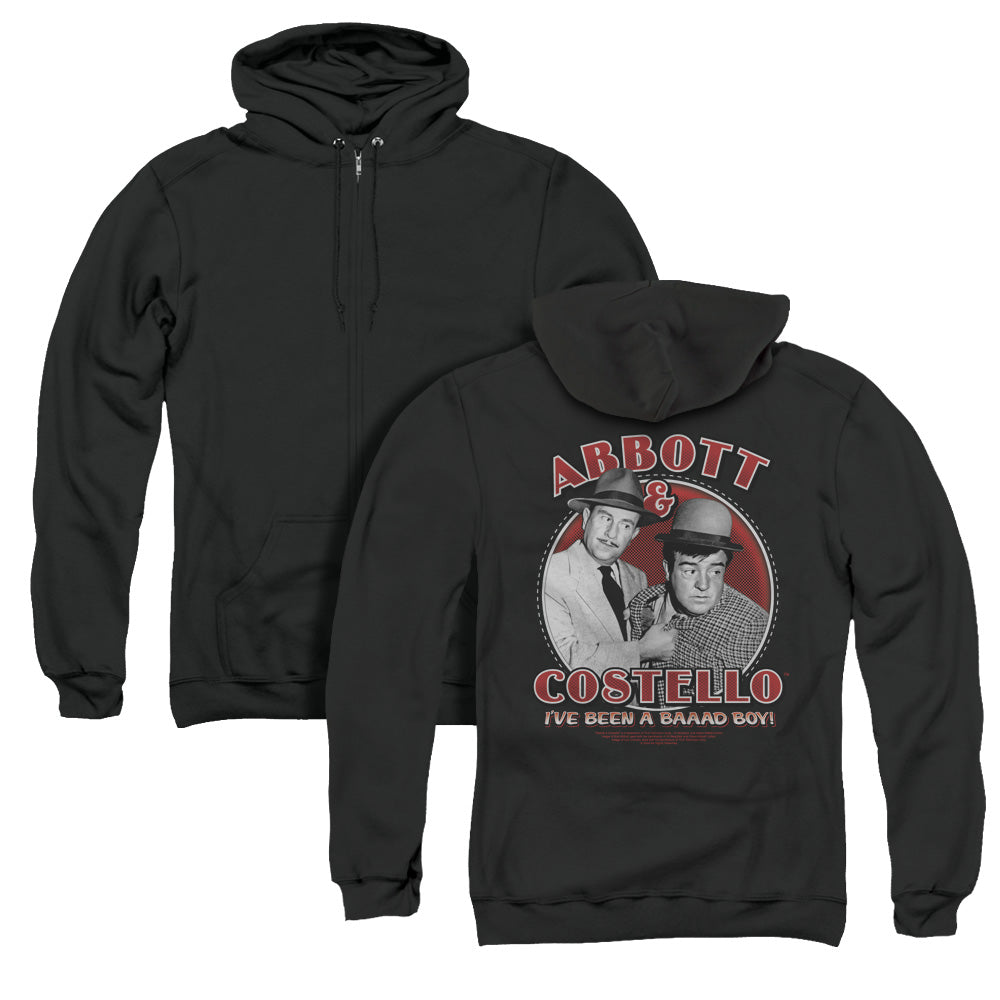 Abbott & Costello Bad Boy Back Print Zipper Mens Hoodie Black