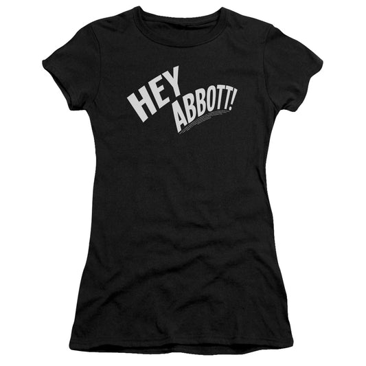 Abbott & Costello Hey Abbott Junior Sheer Cap Sleeve Womens T Shirt Black