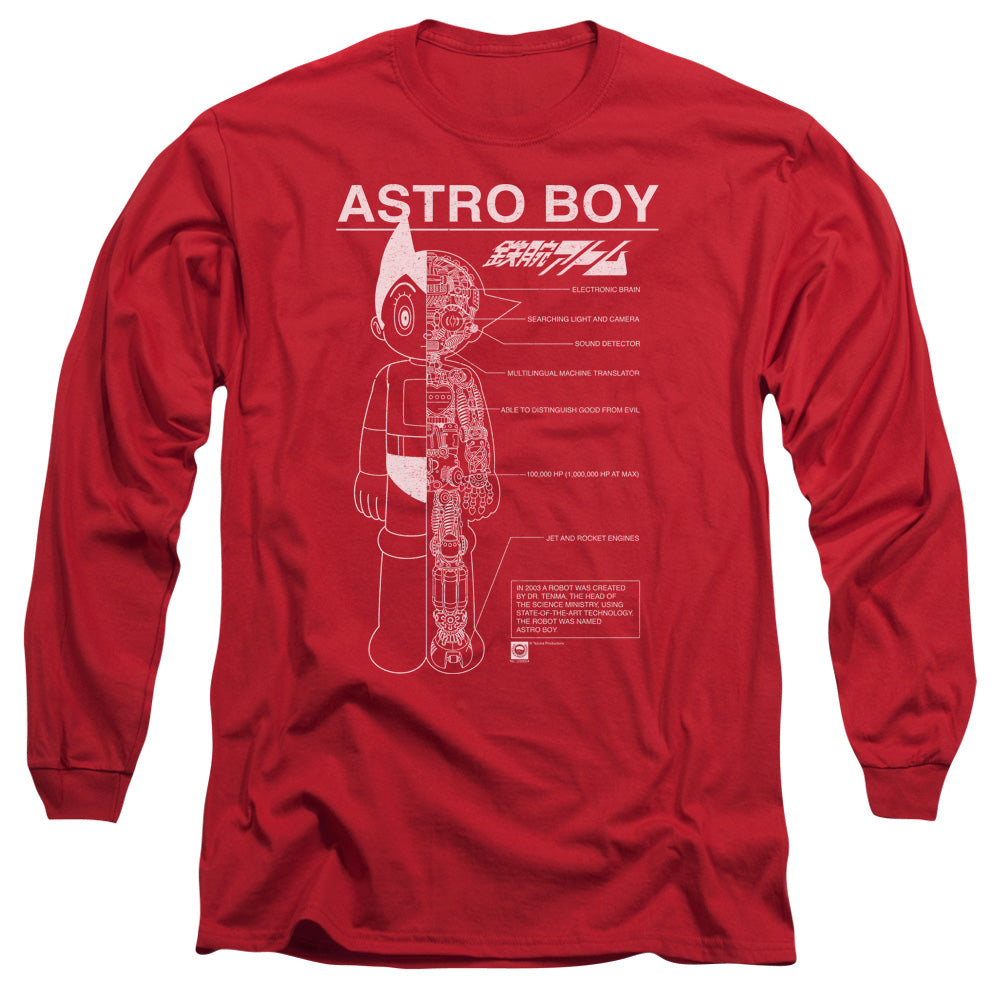 Astro Boy Schematics Mens Long Sleeve Shirt Red