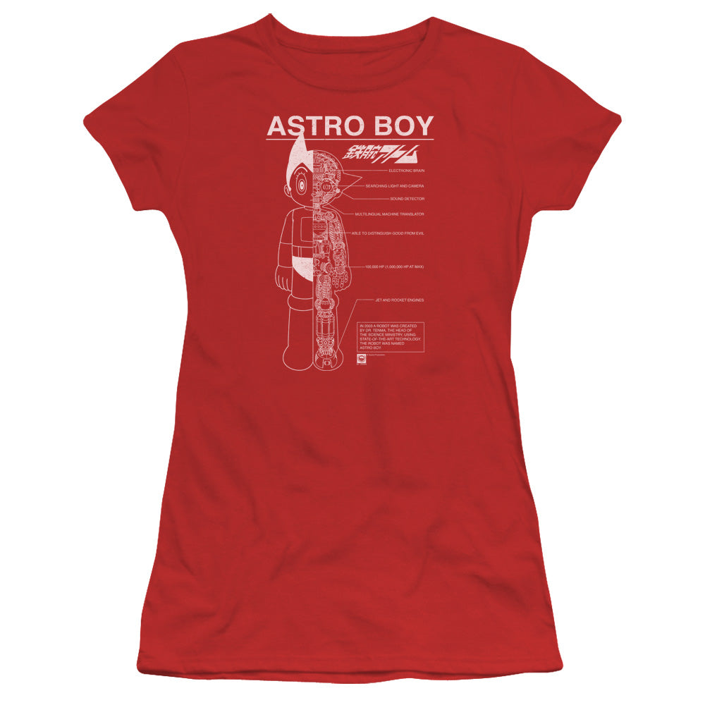 Astro Boy Schematics Junior Sheer Cap Sleeve Womens T Shirt Red