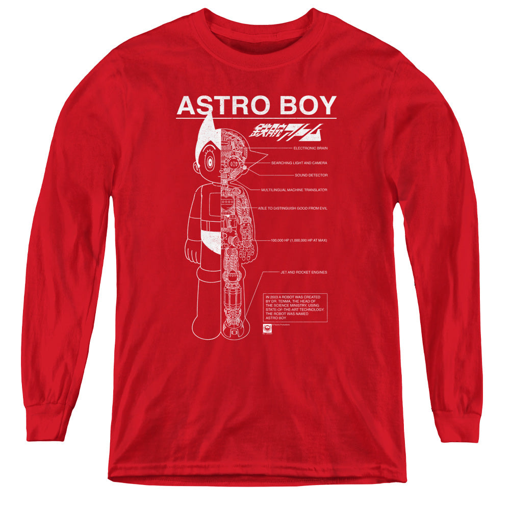 Astro Boy Schematics Long Sleeve Kids Youth T Shirt Red