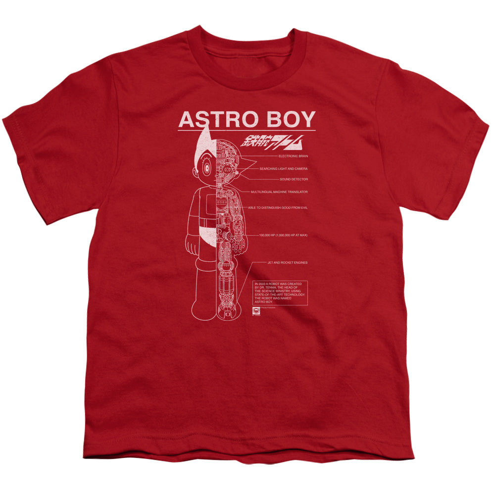 Astro Boy Schematics Kids Youth T Shirt Red