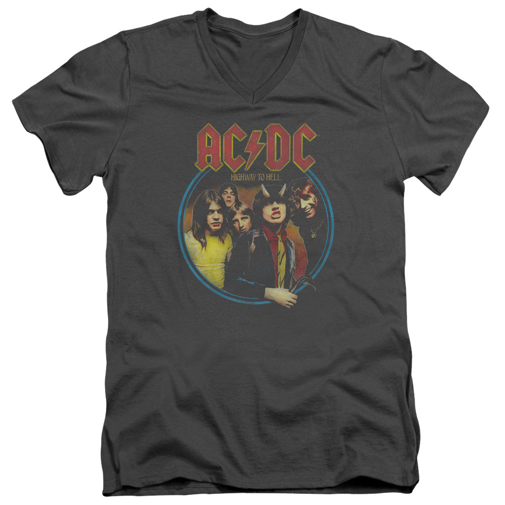 AC/DC Highway To Hell Mens Slim Fit V-Neck T Shirt Charcoal