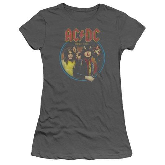 AC/DC Highway To Hell Junior Sheer Cap Sleeve Womens T Shirt Charcoal