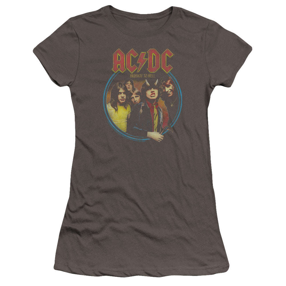 AC/DC Highway To Hell Junior Sheer Cap Sleeve Premium Bella Canvas Womens T Shirt Charcoal