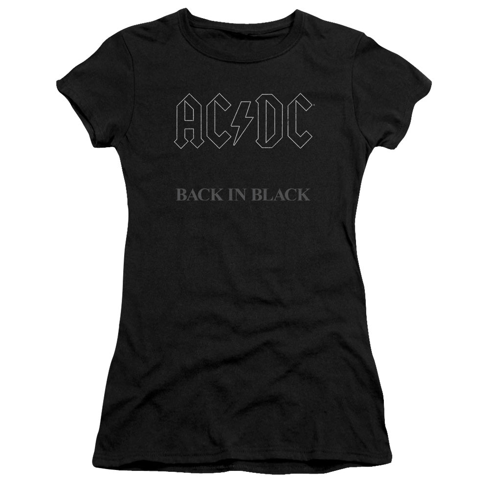 AC/DC Back In Black Junior Sheer Cap Sleeve Womens T Shirt Black