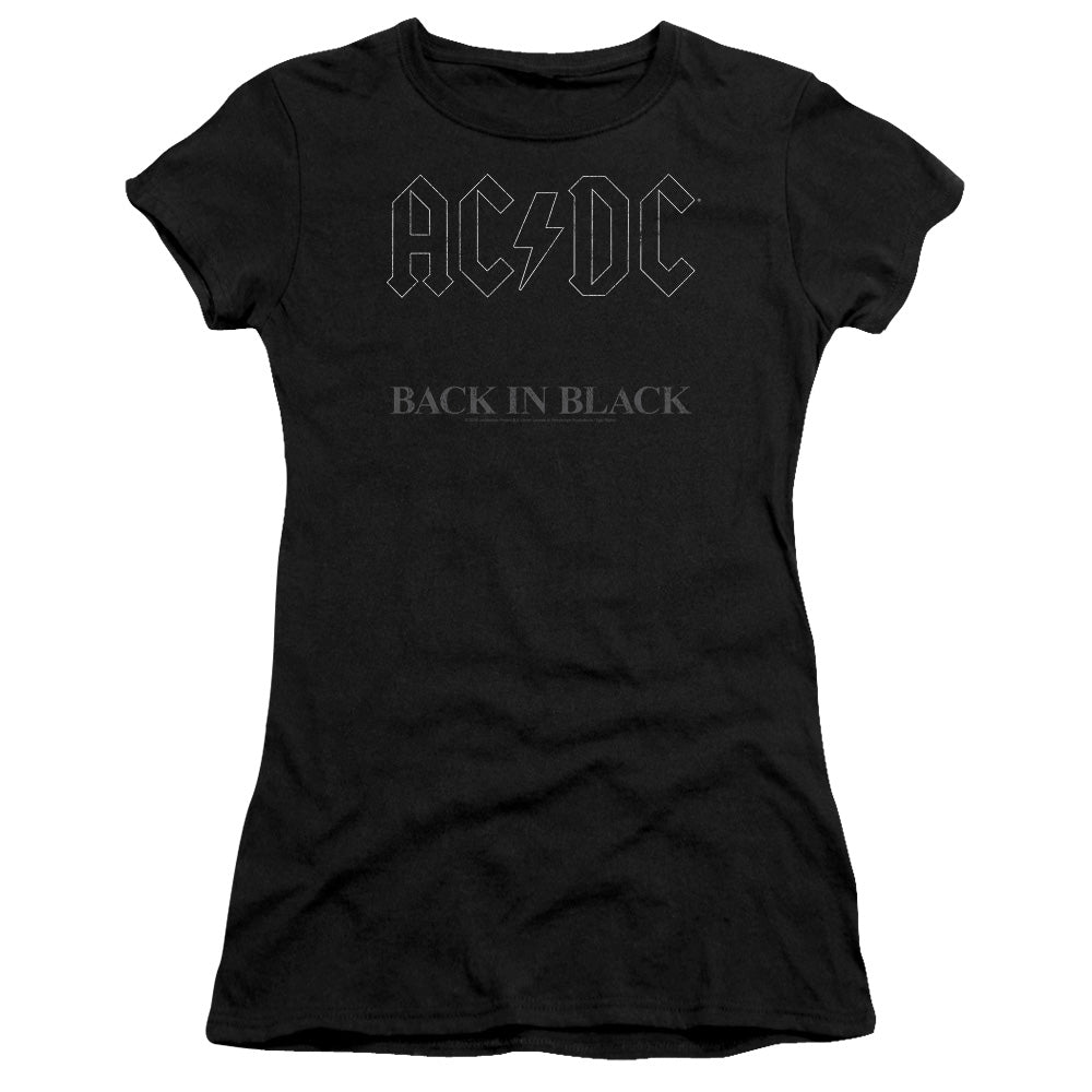 AC/DC Back In Black Junior Sheer Cap Sleeve Premium Bella Canvas Womens T Shirt Black