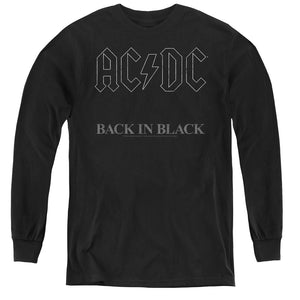 AC/DC Back In Black Long Sleeve Kids Youth T Shirt Black