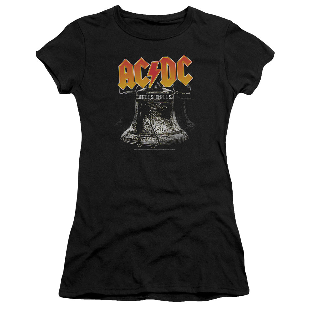 AC/DC Hells Bells Junior Sheer Cap Sleeve Premium Bella Canvas Womens T Shirt Black