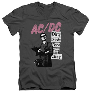 AC/DC Dirty Deeds Mens Slim Fit V-Neck T Shirt Charcoal