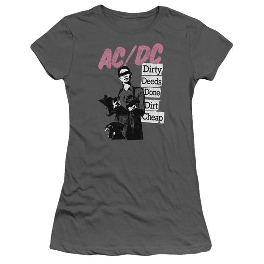 AC/DC Dirty Deeds Junior Sheer Cap Sleeve Womens T Shirt Charcoal