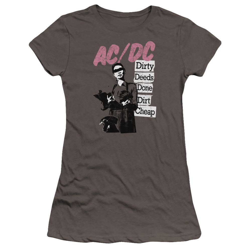 AC/DC Dirty Deeds Junior Sheer Cap Sleeve Premium Bella Canvas Womens T Shirt Charcoal