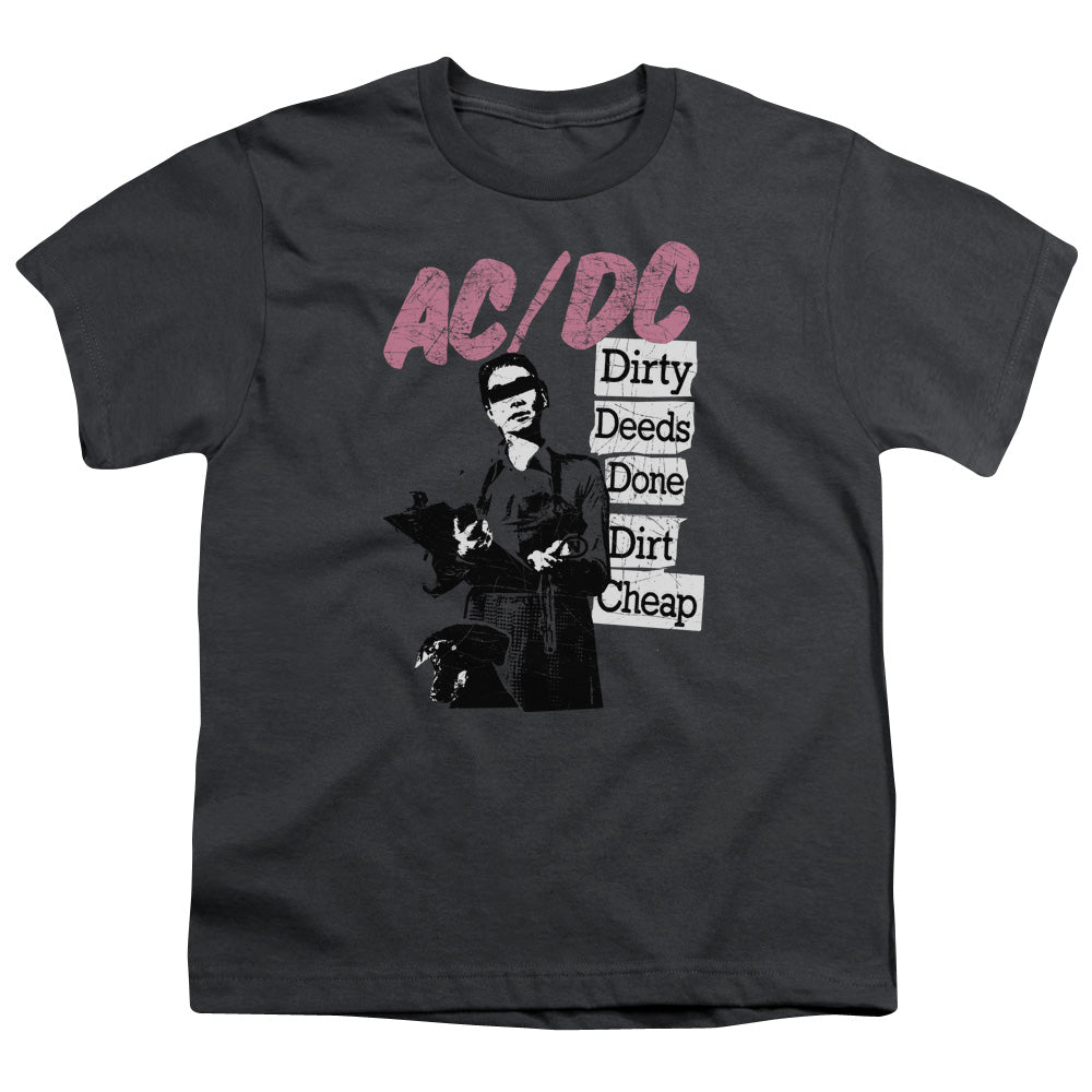 AC/DC Dirty Deeds Kids Youth T Shirt Charcoal