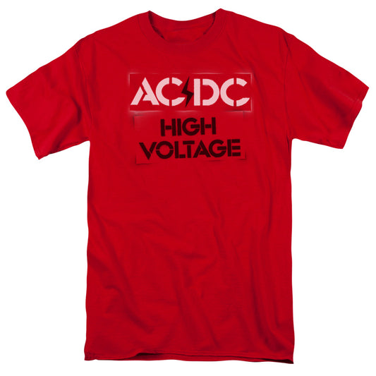 AC/DC High Voltage Stencil Mens T Shirt Red