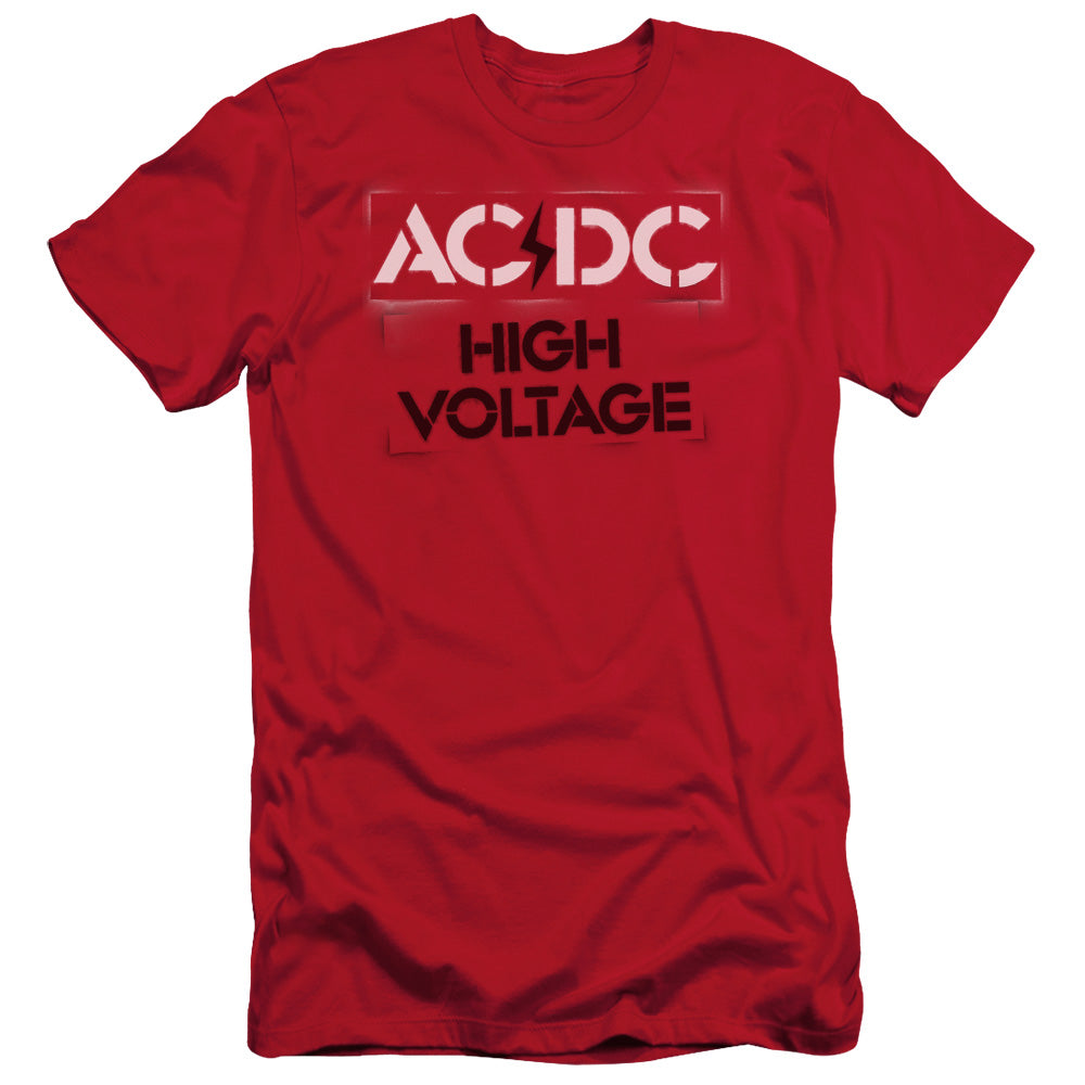 AC/DC High Voltage Stencil Slim Fit Mens T Shirt Red