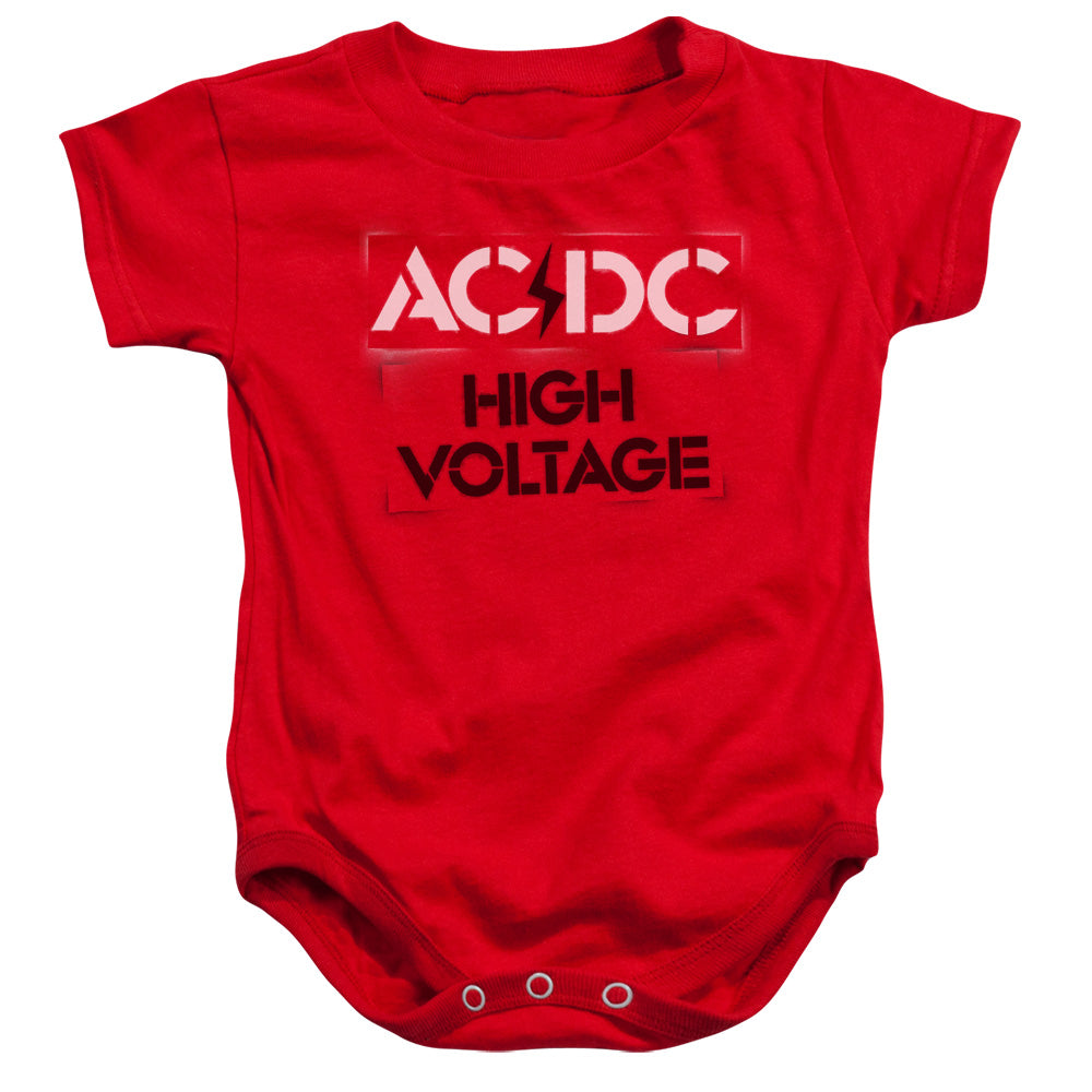 AC/DC High Voltage Stencil Infant Baby Snapsuit Red