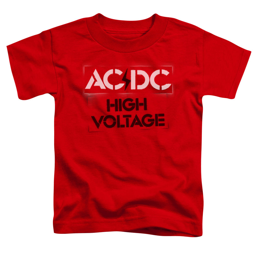AC/DC High Voltage Stencil Toddler Kids Youth T Shirt Red