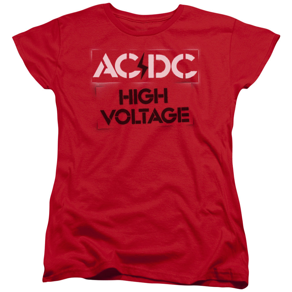 AC/DC High Voltage Stencil Womens T Shirt Red