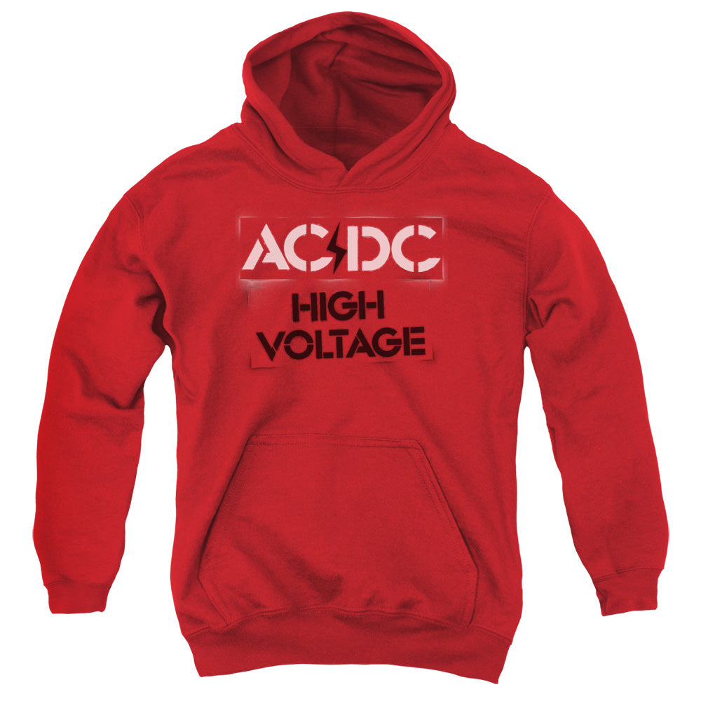 AC/DC High Voltage Stencil Kids Youth Hoodie Red