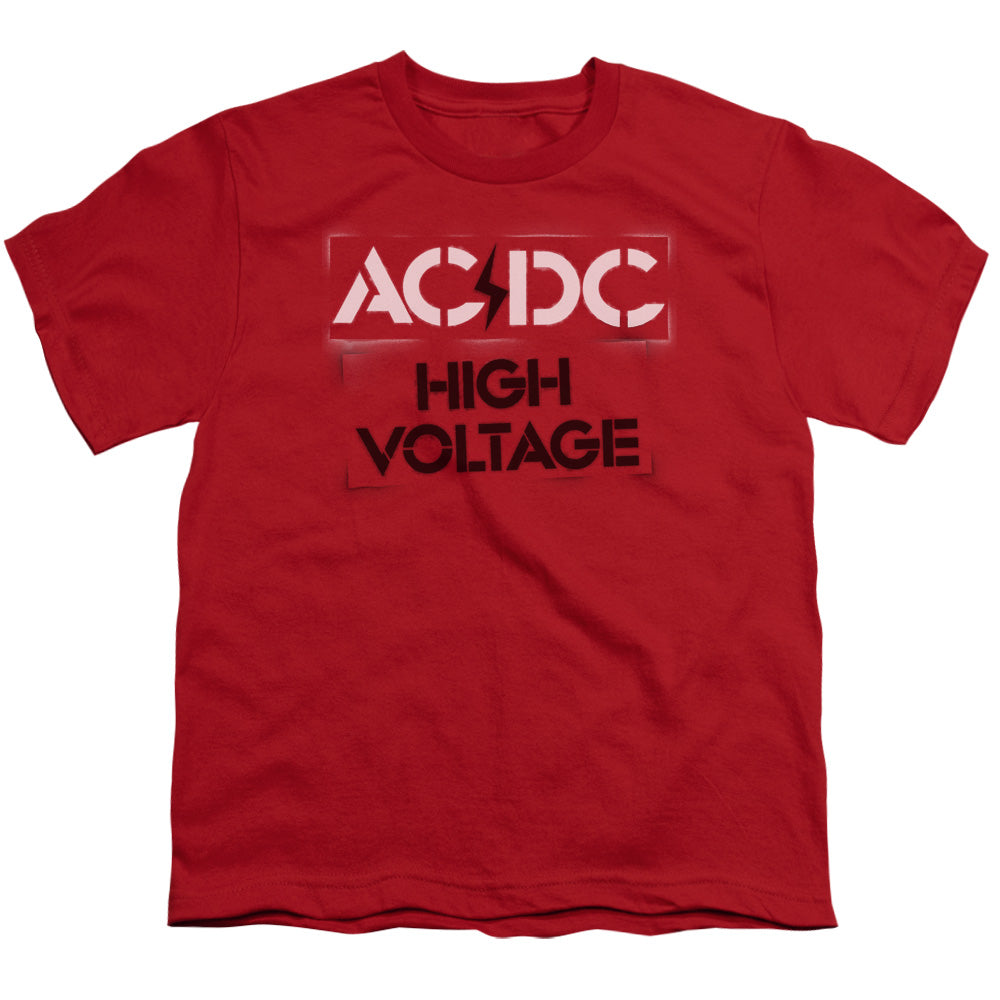 AC/DC High Voltage Stencil Kids Youth T Shirt Red