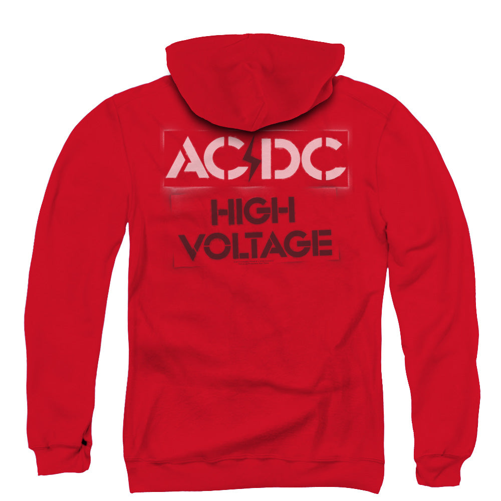 AC/DC High Voltage Stencil Back Print Zipper Mens Hoodie Red