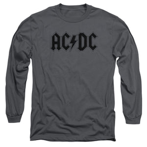 AC/DC Worn Logo Mens Long Sleeve Shirt Charcoal