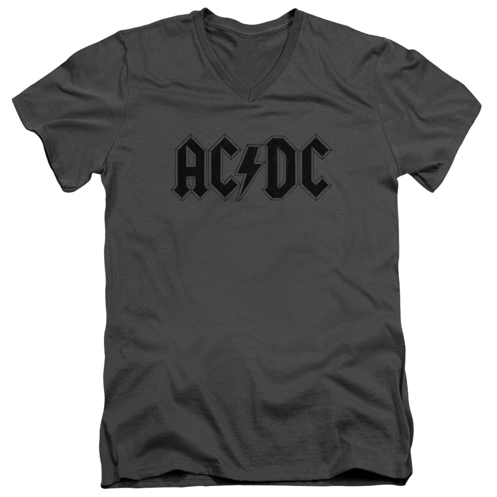 AC/DC Worn Logo Mens Slim Fit V-Neck T Shirt Charcoal