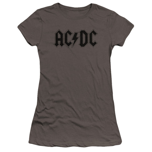 AC/DC Worn Logo Junior Sheer Cap Sleeve Premium Bella Canvas Womens T Shirt Charcoal