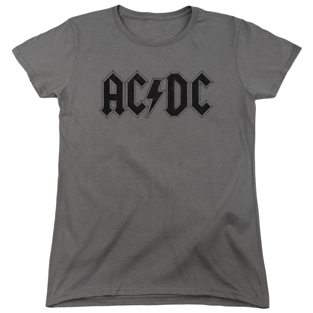 AC/DC Worn Logo Womens T Shirt Charcoal