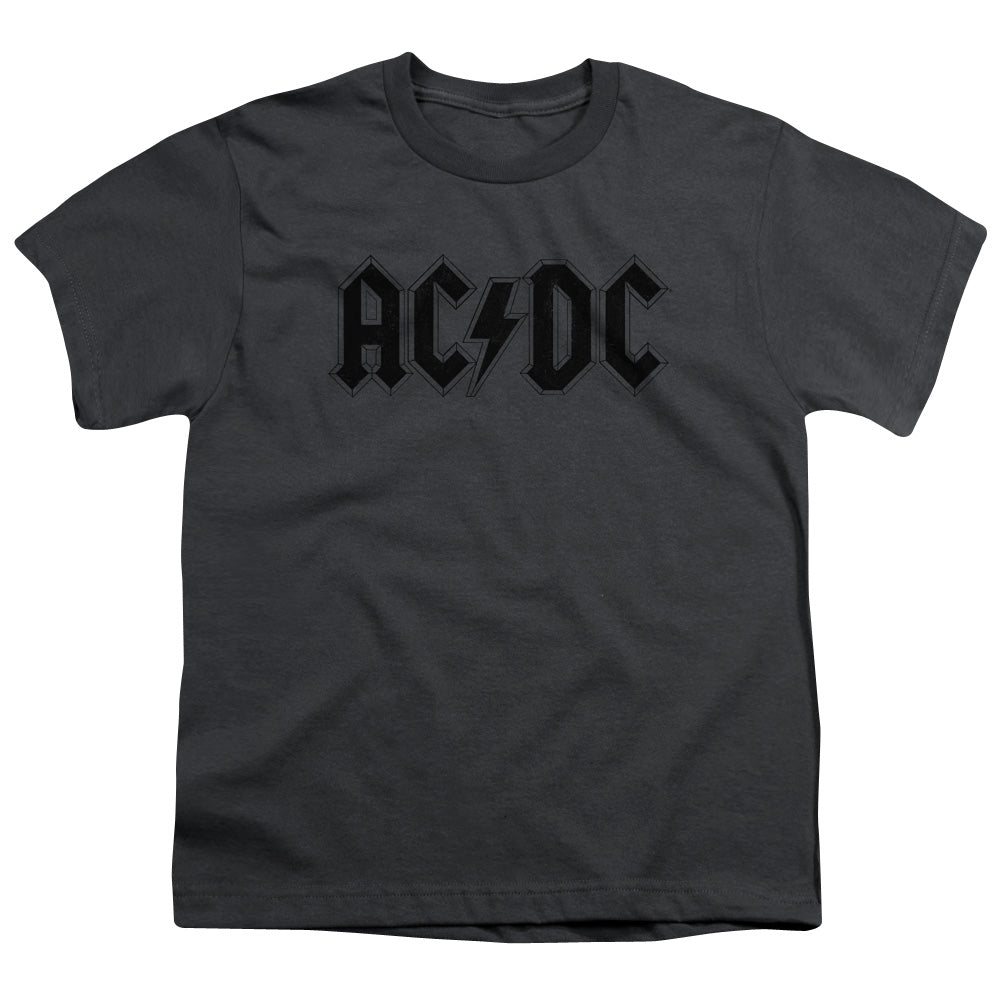 AC/DC Worn Logo Kids Youth T Shirt Charcoal