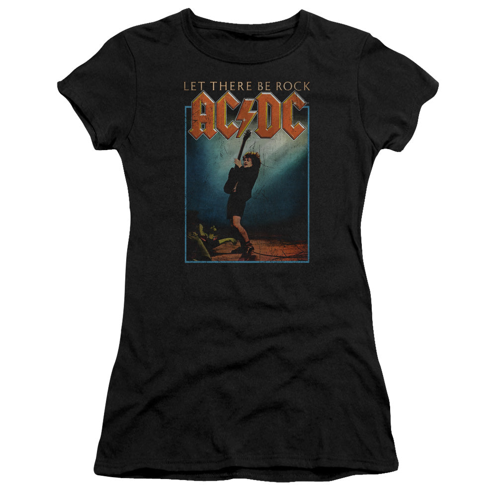 AC/DC Let There Be Rock Junior Sheer Cap Sleeve Womens T Shirt Black