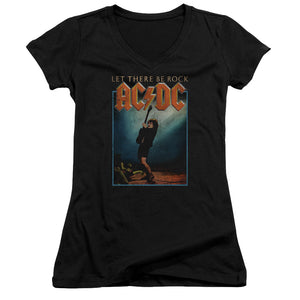 AC/DC Let There Be Rock Junior Sheer Cap Sleeve V-Neck Womens T Shirt Black