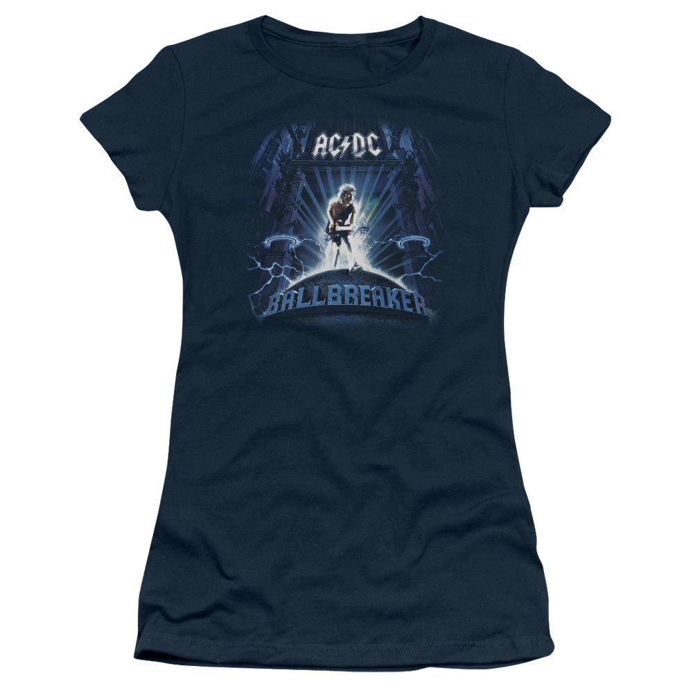 AC/DC Ballbreaker Junior Sheer Cap Sleeve Womens T Shirt Navy Blue