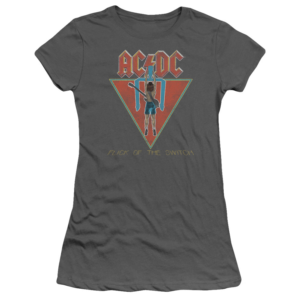 AC/DC Flick Of The Switch Junior Sheer Cap Sleeve Womens T Shirt Charcoal