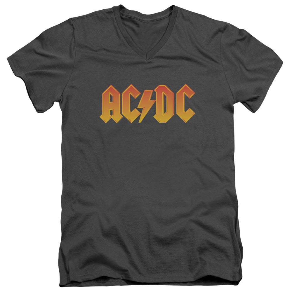 AC/DC Logo Mens Slim Fit V-Neck T Shirt Charcoal