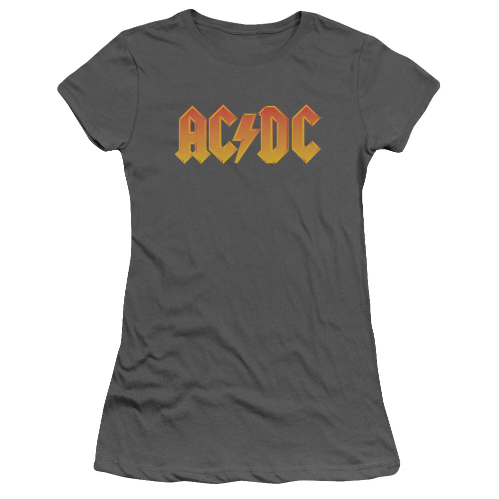 AC/DC Logo Junior Sheer Cap Sleeve Womens T Shirt Charcoal