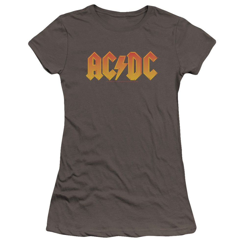AC/DC Logo Junior Sheer Cap Sleeve Premium Bella Canvas Womens T Shirt Charcoal