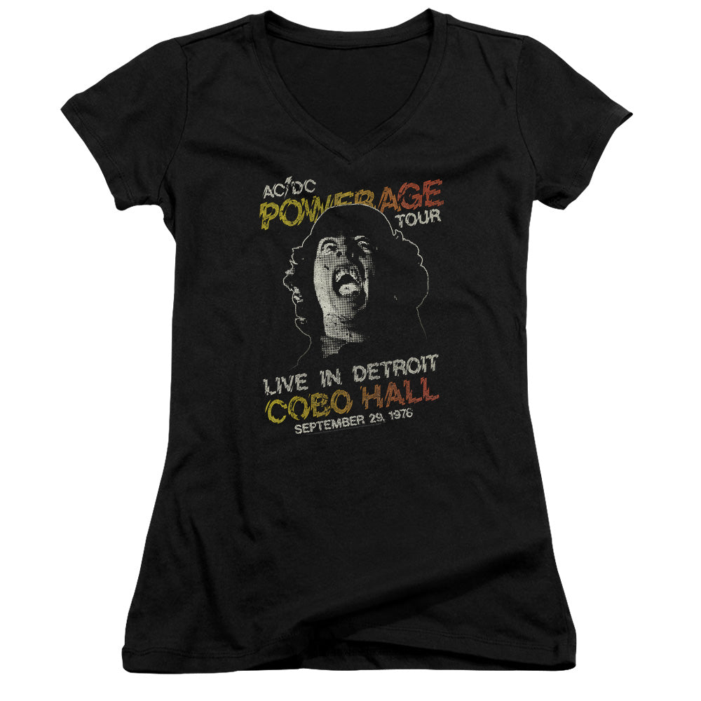 AC/DC Powerage Tour Junior Sheer Cap Sleeve V-Neck Womens T Shirt Black