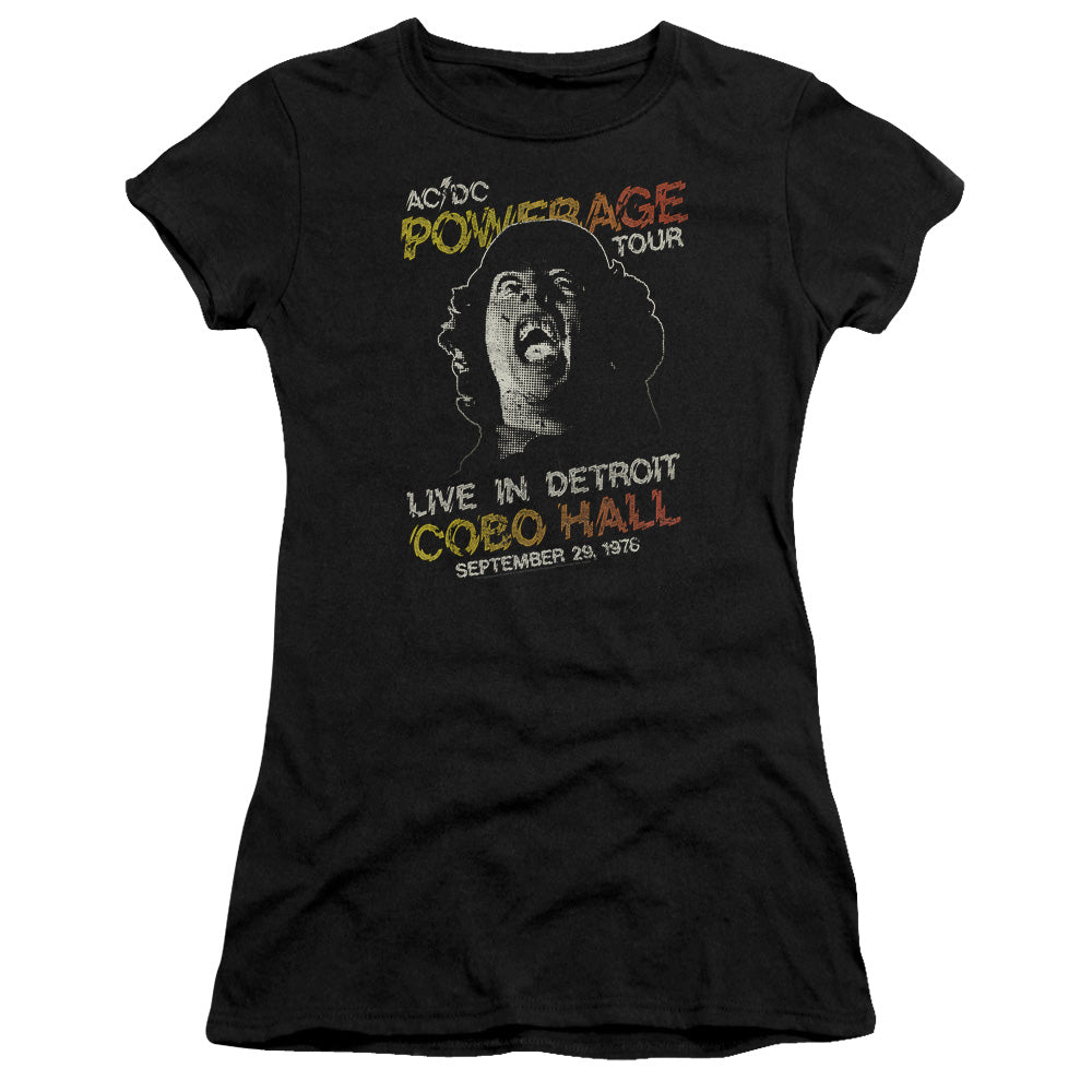 AC/DC Powerage Tour Junior Sheer Cap Sleeve Premium Bella Canvas Womens T Shirt Black
