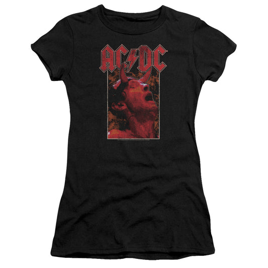 AC/DC Horns Junior Sheer Cap Sleeve Womens T Shirt Black