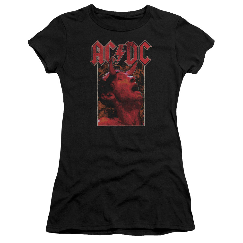 AC/DC Horns Junior Sheer Cap Sleeve Premium Bella Canvas Womens T Shirt Black