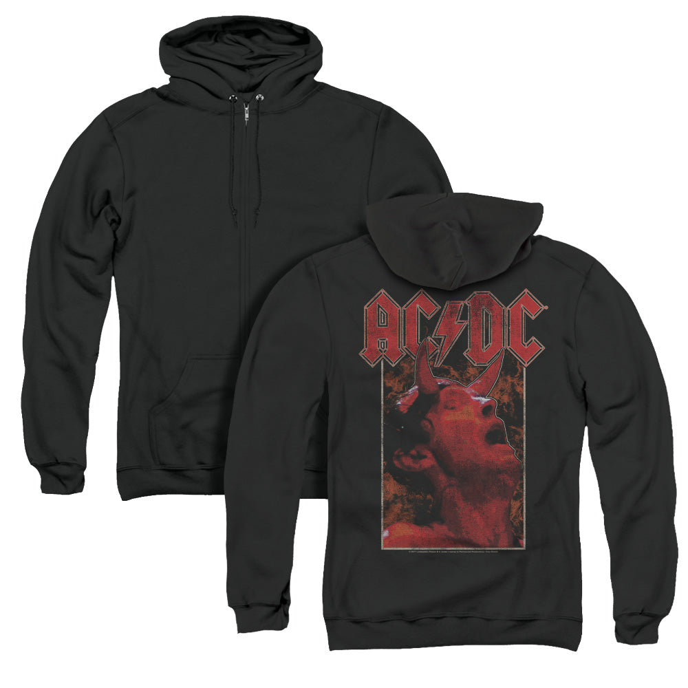 AC/DC Horns Back Print Zipper Mens Hoodie Black