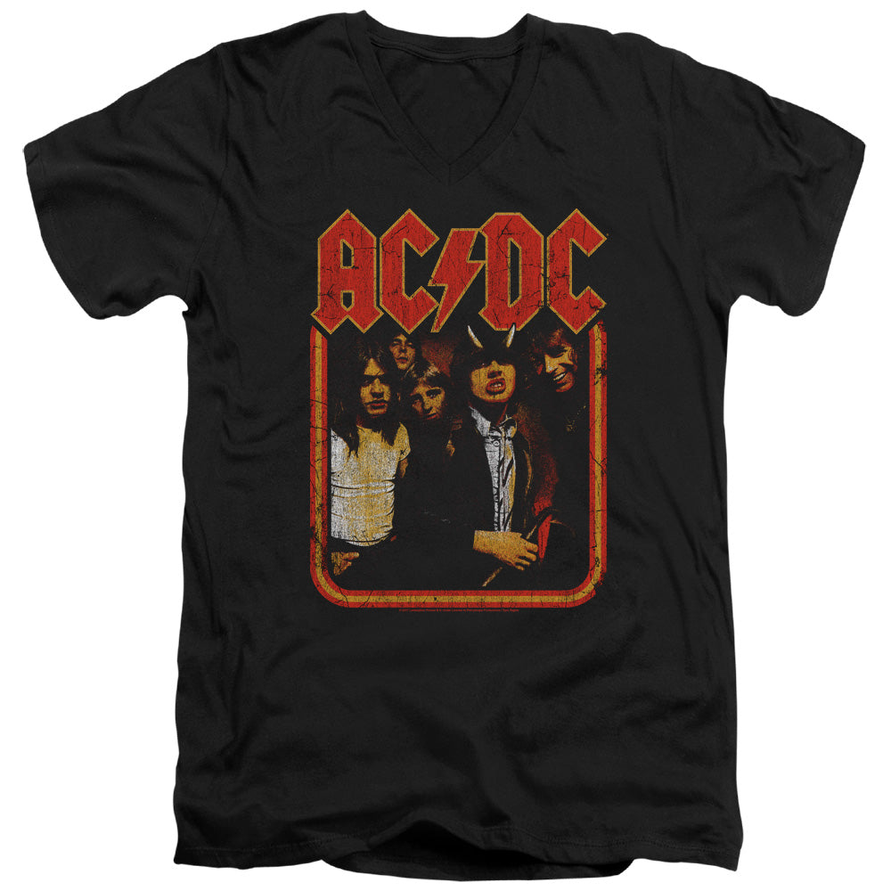 AC/DC Group Distressed Mens Slim Fit V-Neck T Shirt Black