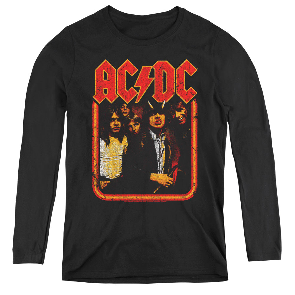 AC/DC Group Distressed Womens Long Sleeve Shirt Black